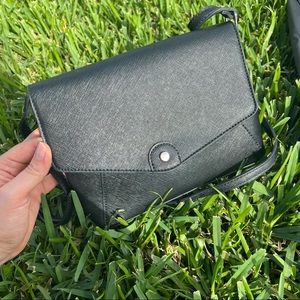 Little crossbody black faux leather bag
